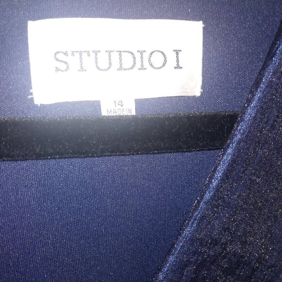 STUDIO I NAVY BLUE SLEEVELESS V-NECK RUFFLE PARTY DRESS - SIZE 14 - Picture 6 of 6